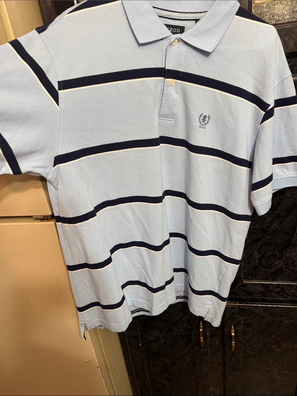 Izod Light Blue Polo with Navy Stripe